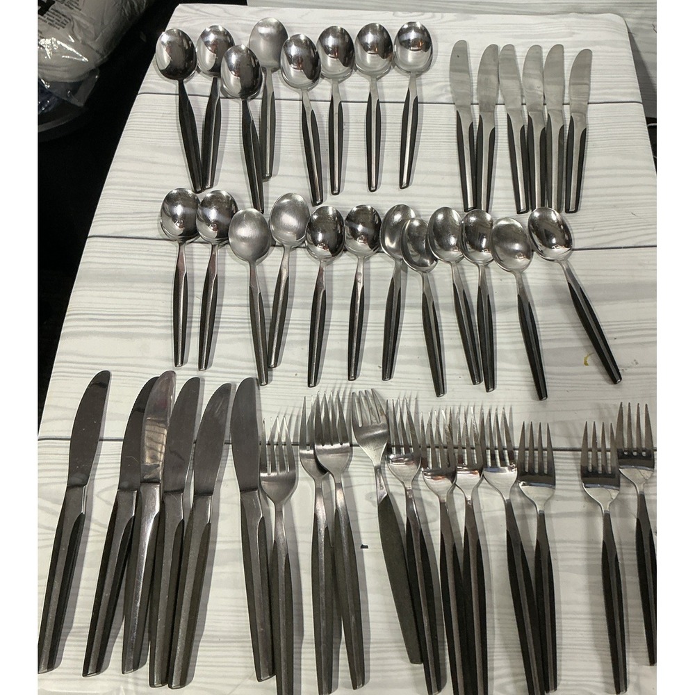 Mid Century Modern Cosmos Elden Black Stainless Silverware Set 43PC MCM Retro